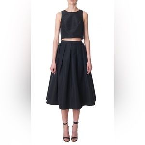 Tibi Silk Faille Pleated A Line Skirt